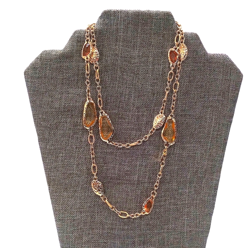 CHICO's Citrine Gemstone Statement Layered Convertible Necklace in Gold - Picture 4 of 6